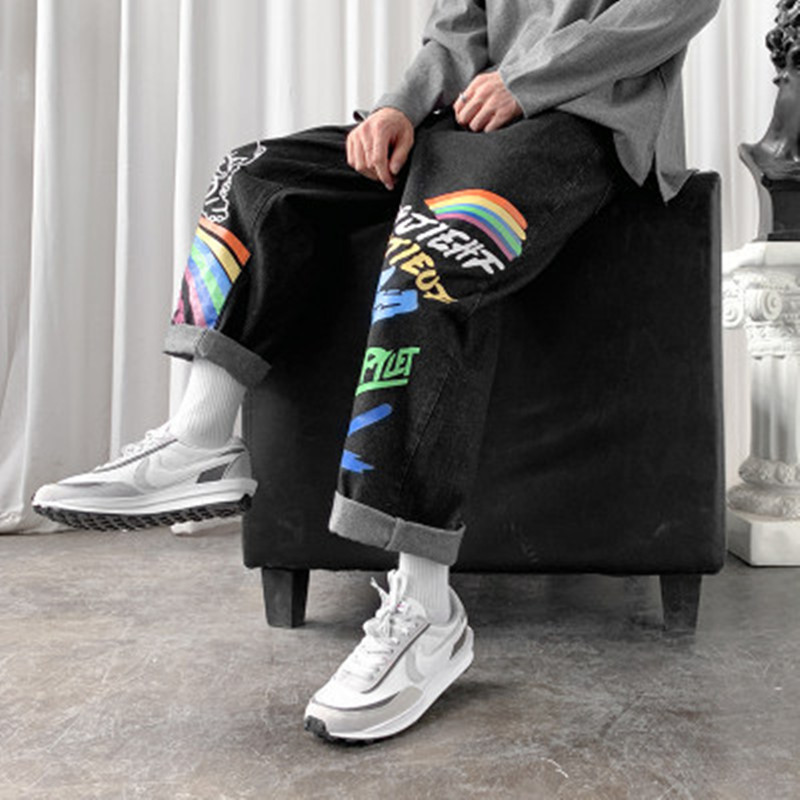 Rainbow Pattern Straight Jeans