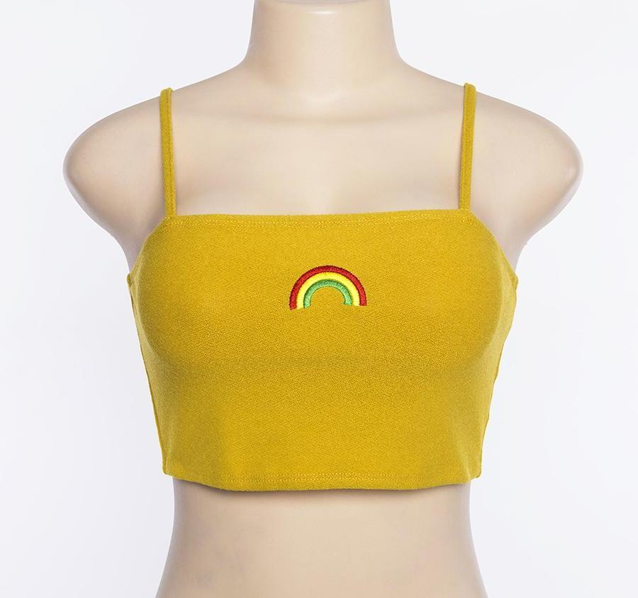 Embroidered rainbow top