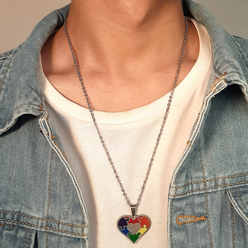 Rainbow Jigsaw Heart Necklace