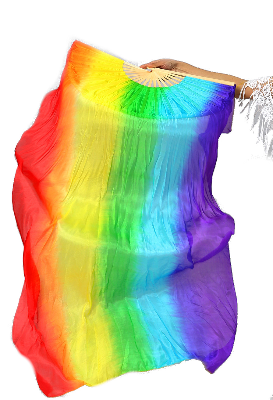 Long rainbow silk veil Fan