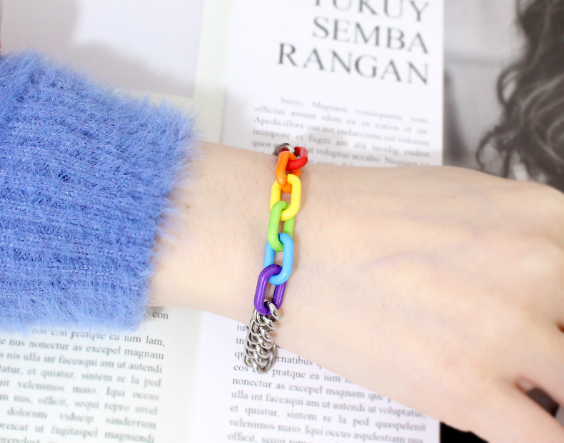 Stainless steel rainbow chain bracelet