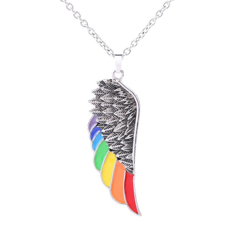 angel wing rainbow pride necklace