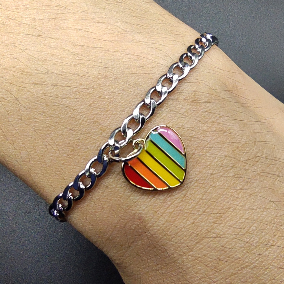 Rainbow Heart Charm Bracelet