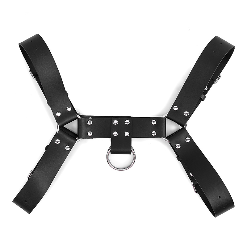 Gay black leather harness